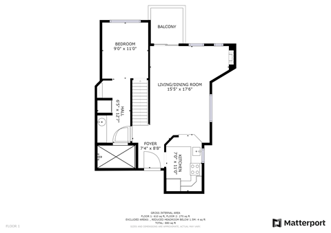 Floor plan for 2 beds, 2 baths, 750 sqft